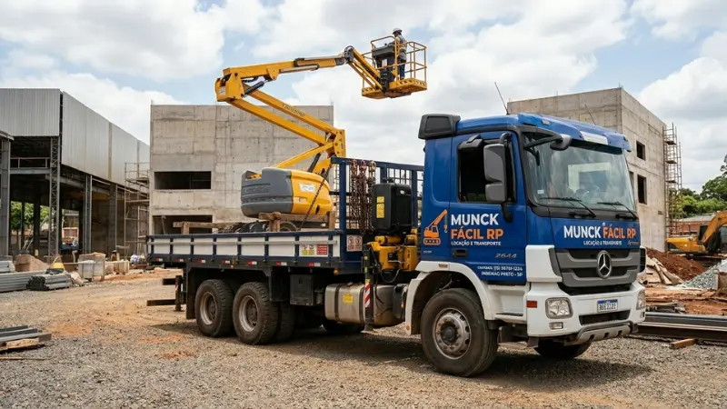 Cesto aéreo em caminhão munck · Munck Fácil RP
