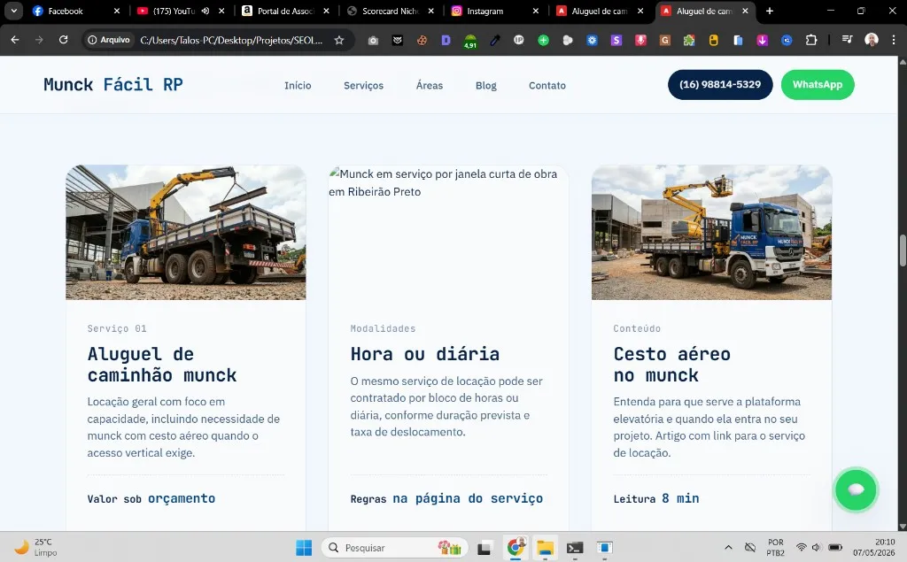 Munck em serviço por janela curta de obra em Ribeirão Preto